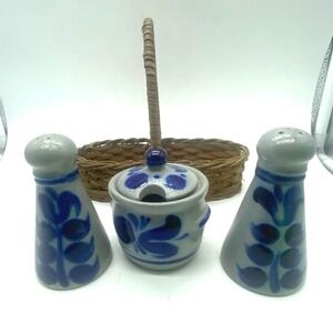 Vtg Salt Glaze Pottery Condiment Salt and Pepper Honey/mustard basket Germany?‎